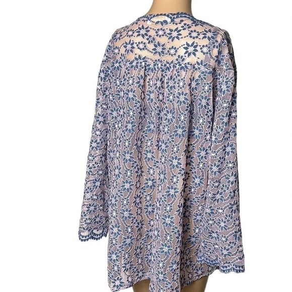 Suzanne Betro top, beach cover, 2X see thru lace top,floral,bell,scalloped hem - Picture 8 of 15